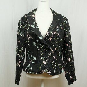 Nabi Floral Embroidered Cropped Jacket Black Size L Boho Style
